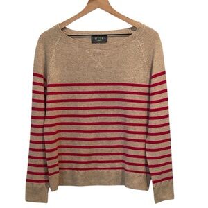 Wyse London 100% Cashmere Boatneck Sweater, Tan With Pink Stripes, Size M/L